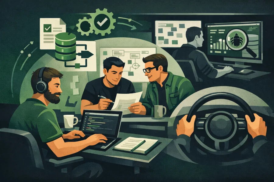 Software development team collaborating